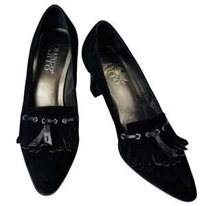 Franko Sarto Black Tassel Suede Leather Pumps Heels Size 9.5M